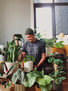 Happiest with my Plants - Men's Mixed Black Crewneck T-Shirt