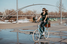 Load image into Gallery viewer, Happiest on my Bike - Women's Black Scoop Bottom T-Shirt