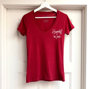 HAPPIEST IN LOVE - Women's Red V-Neck T-Shirt