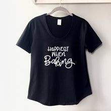 Load image into Gallery viewer, Happiest When Baking - Women's Black Scoop Bottom T-Shirt
