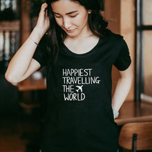 Load image into Gallery viewer, Happiest Travelling the World - Women's Black Scoop Bottom T-Shirt