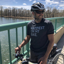 Load image into Gallery viewer, Happiest on my Bike - Men's Mixed Black Crewneck T-Shirt