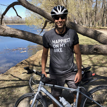 Load image into Gallery viewer, Happiest on my Bike - Men's Mixed Black Crewneck T-Shirt