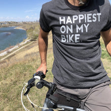 Load image into Gallery viewer, Happiest on my Bike - Men&#39;s Mixed Black Crewneck T-Shirt