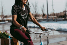 Load image into Gallery viewer, Happiest on my Bike - Women's Black Scoop Bottom T-Shirt