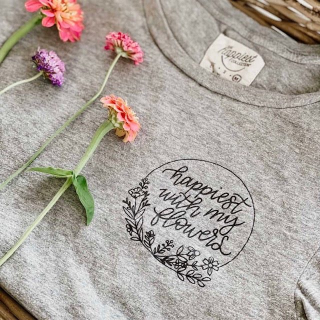 Happiest with my Flowers - Grey Gentle Scoop Neck T-Shirt