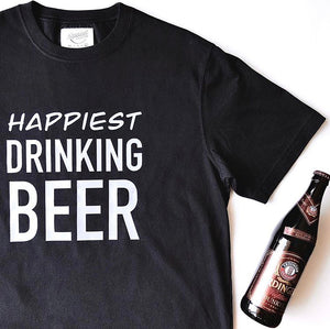 Happiest Drinking Beer - Men's 100% Cotton Jersey Black Crewneck T-Shirt