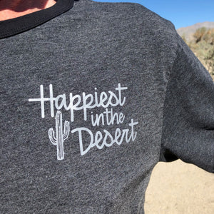 Happiest in the Desert - Men's Mixed Black Crewneck T-Shirt