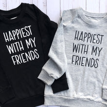 Load image into Gallery viewer, Happiest with my Friends - Kids (Size 6) Organic Long Sleeve Raglan - Grey or Black