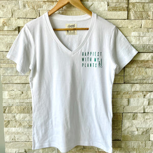 Happiest with my Plants - Women's White V-Neck T-Shirt