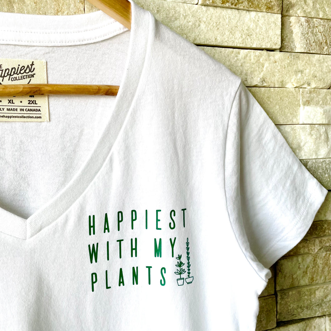 Happiest with my Plants - Women's White V-Neck T-Shirt