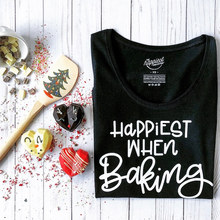 Happiest When Baking - Women's Black Scoop Bottom T-Shirt