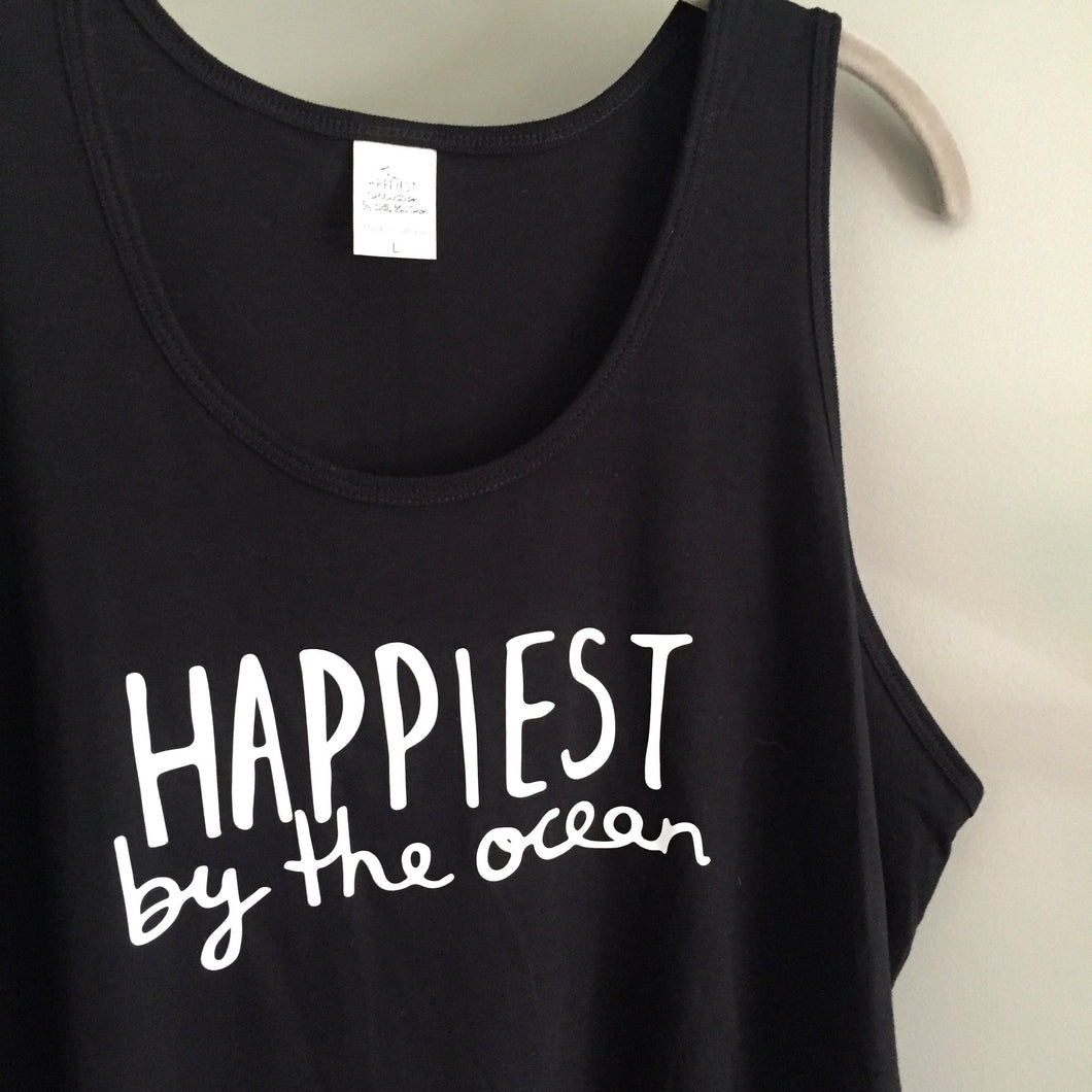 Happiest by the ocean - Bamboo + Organic Cotton Tank Top - BLACK