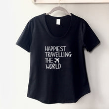 Load image into Gallery viewer, Happiest Travelling the World - Women&#39;s Black Scoop Bottom T-Shirt