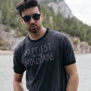Happiest in the Mountains - Men's Mixed Black Crewneck T-Shirt