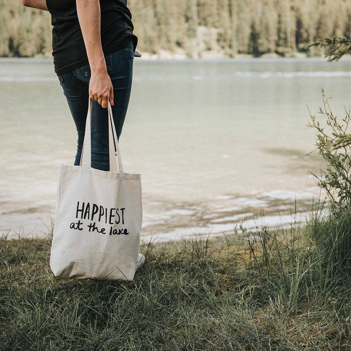 Happiest at the Lake - Tote Bag (Navy or Black Lettering)